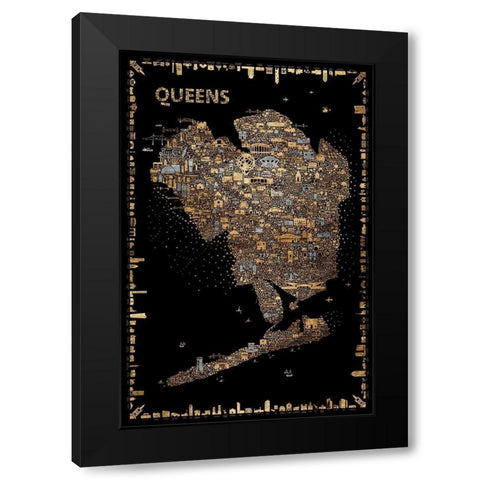 Glam New York Collection-Queens Black Modern Wood Framed Art Print with Double Matting by Esquer, Rafael