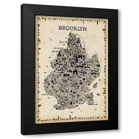 Antique New York Collection-Brooklyn Black Modern Wood Framed Art Print with Double Matting by Esquer, Rafael