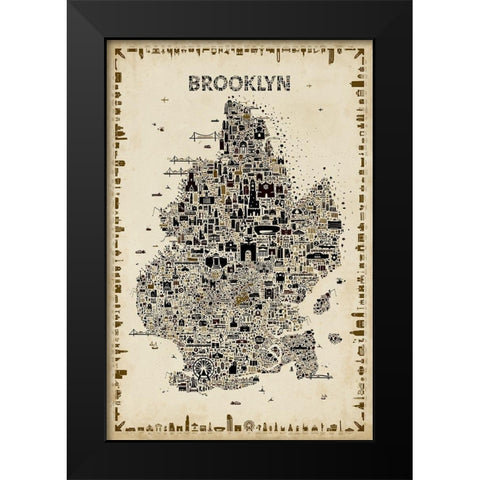 Antique New York Collection-Brooklyn Black Modern Wood Framed Art Print by Esquer, Rafael
