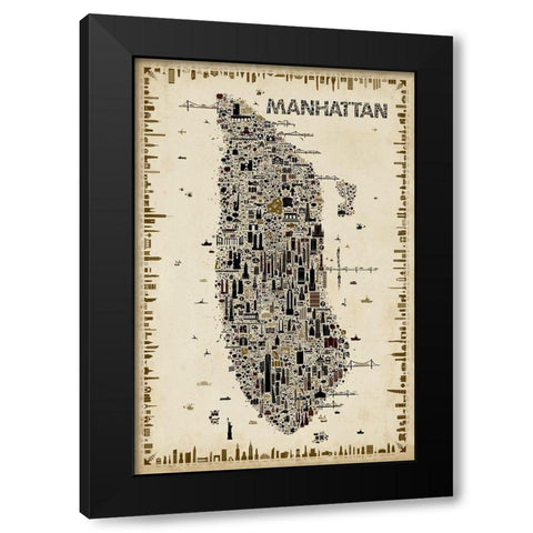Antique New York Collection-Manhattan Black Modern Wood Framed Art Print by Esquer, Rafael
