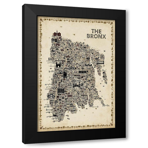 Antique New York Collection-Bronx Black Modern Wood Framed Art Print with Double Matting by Esquer, Rafael