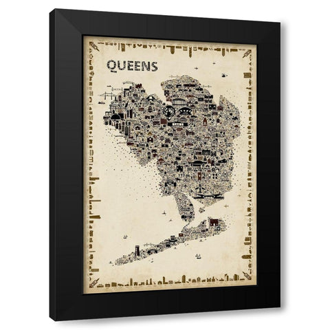 Antique New York Collection-Queens Black Modern Wood Framed Art Print by Esquer, Rafael