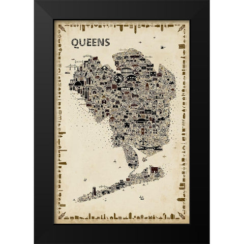 Antique New York Collection-Queens Black Modern Wood Framed Art Print by Esquer, Rafael