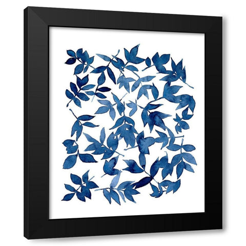 Indigo Fallen Leaves I Black Modern Wood Framed Art Print by Scarvey, Emma