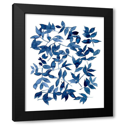 Indigo Fallen Leaves II Black Modern Wood Framed Art Print with Double Matting by Scarvey, Emma