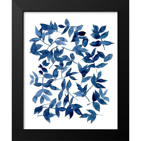 Indigo Fallen Leaves II Black Modern Wood Framed Art Print by Scarvey, Emma