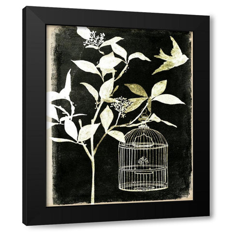 Branch and Bird I Black Modern Wood Framed Art Print with Double Matting by Wang, Melissa