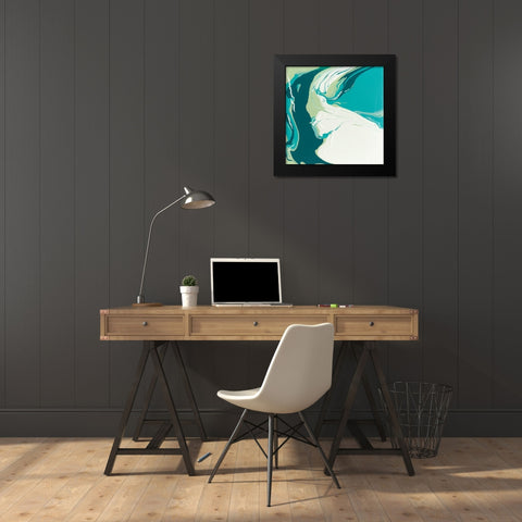 Flowing Teal I Black Modern Wood Framed Art Print by Studio W