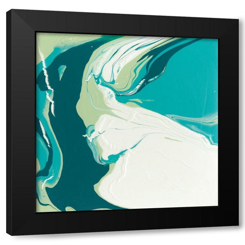 Flowing Teal I Black Modern Wood Framed Art Print by Studio W