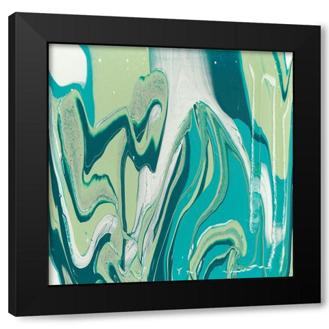 Flowing Teal III Black Modern Wood Framed Art Print with Double Matting by Studio W