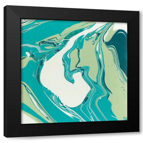 Flowing Teal IV Black Modern Wood Framed Art Print with Double Matting by Studio W