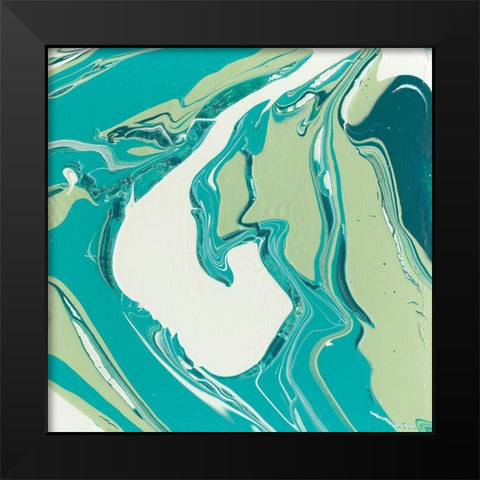 Flowing Teal IV Black Modern Wood Framed Art Print by Studio W