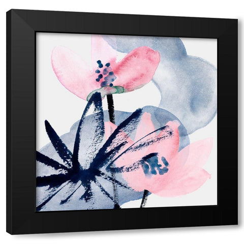 Pink Water Lilies I Black Modern Wood Framed Art Print with Double Matting by Wang, Melissa