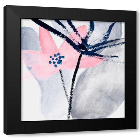 Pink Water Lilies II Black Modern Wood Framed Art Print with Double Matting by Wang, Melissa