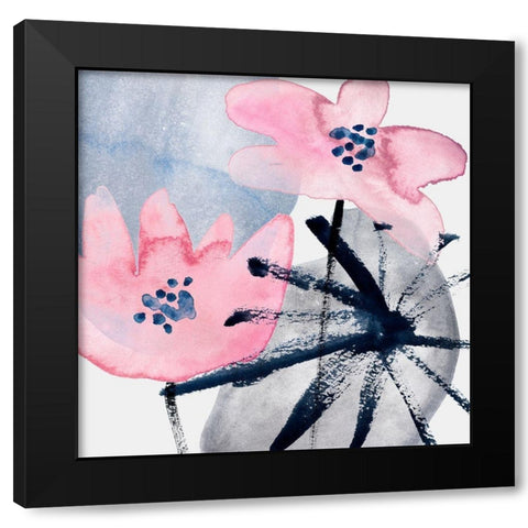 Pink Water Lilies III Black Modern Wood Framed Art Print by Wang, Melissa