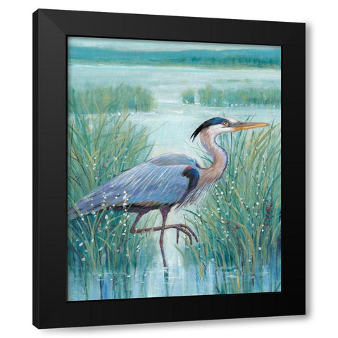 3-UP Wetland Heron I Black Modern Wood Framed Art Print with Double Matting by OToole, Tim