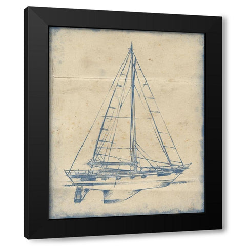 3-UP Yacht Blueprint IV Black Modern Wood Framed Art Print by Harper, Ethan