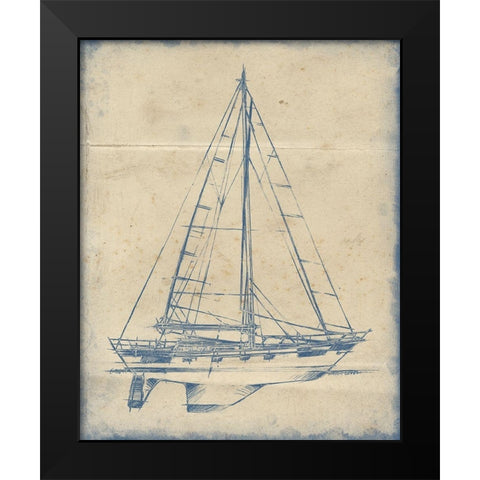 3-UP Yacht Blueprint IV Black Modern Wood Framed Art Print by Harper, Ethan