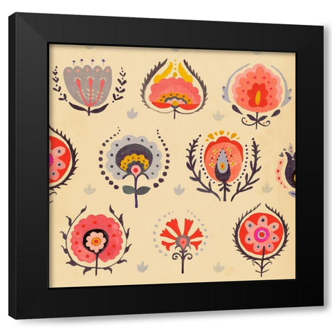 Textile Flowers II Black Modern Wood Framed Art Print with Double Matting by Borges, Victoria