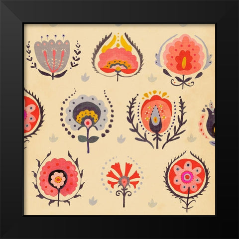 Textile Flowers II Black Modern Wood Framed Art Print by Borges, Victoria
