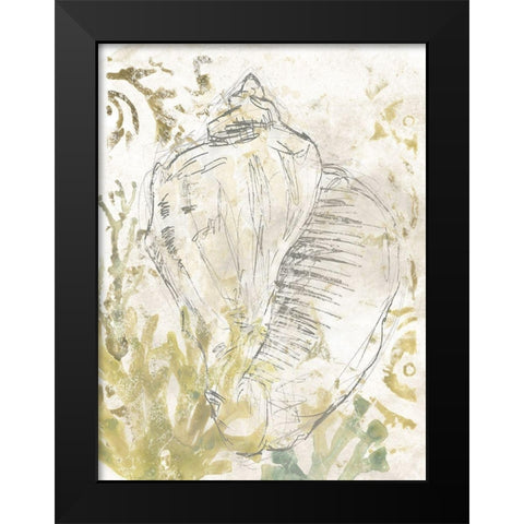 Verdant Shell Fresco I Black Modern Wood Framed Art Print by Vess, June Erica
