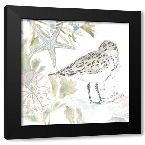 Seaside Sandpipers I Black Modern Wood Framed Art Print by Vess, June Erica