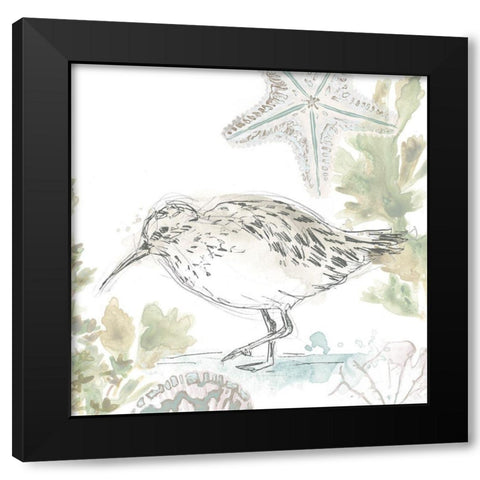 Seaside Sandpipers II Black Modern Wood Framed Art Print with Double Matting by Vess, June Erica