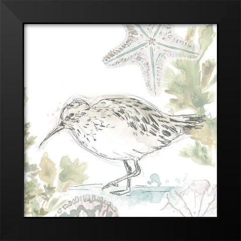 Seaside Sandpipers II Black Modern Wood Framed Art Print by Vess, June Erica
