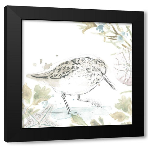 Seaside Sandpipers III Black Modern Wood Framed Art Print by Vess, June Erica