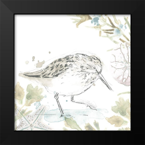 Seaside Sandpipers III Black Modern Wood Framed Art Print by Vess, June Erica