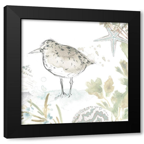 Seaside Sandpipers IV Black Modern Wood Framed Art Print by Vess, June Erica