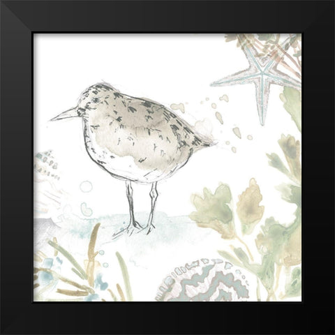 Seaside Sandpipers IV Black Modern Wood Framed Art Print by Vess, June Erica