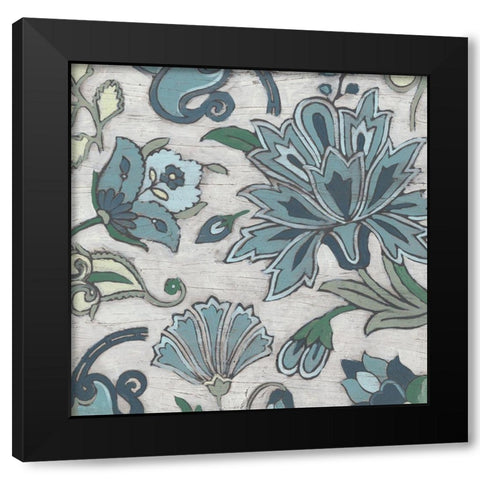 Blue Garden Chintz IV Black Modern Wood Framed Art Print by Vess, June Erica