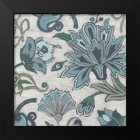 Blue Garden Chintz IV Black Modern Wood Framed Art Print by Vess, June Erica