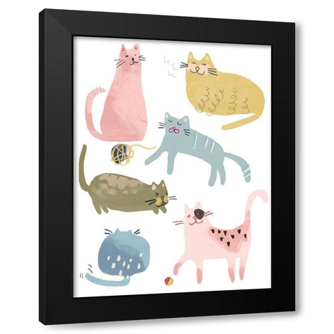 Cat Squad I Black Modern Wood Framed Art Print with Double Matting by Vess, June Erica