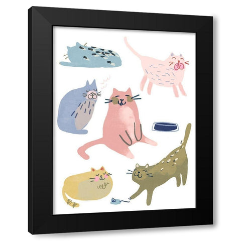 Cat Squad II Black Modern Wood Framed Art Print with Double Matting by Vess, June Erica
