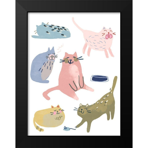 Cat Squad II Black Modern Wood Framed Art Print by Vess, June Erica