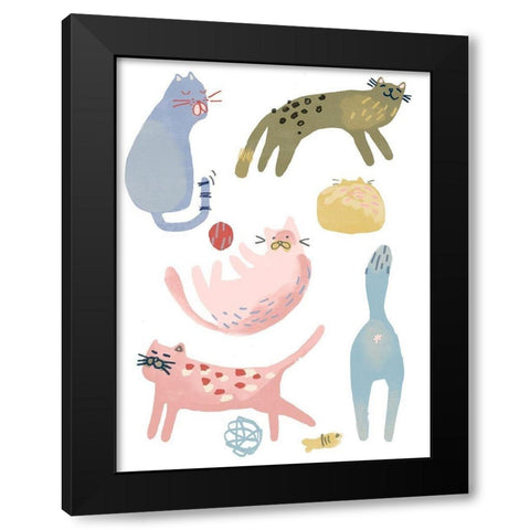 Cat Squad III Black Modern Wood Framed Art Print with Double Matting by Vess, June Erica