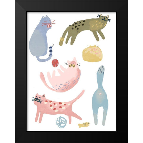Cat Squad III Black Modern Wood Framed Art Print by Vess, June Erica