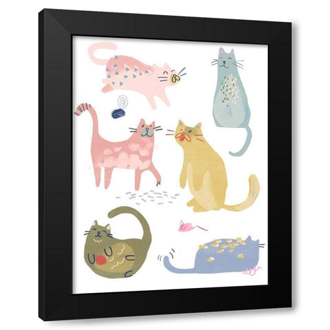 Cat Squad IV Black Modern Wood Framed Art Print by Vess, June Erica