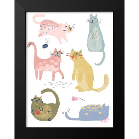 Cat Squad IV Black Modern Wood Framed Art Print by Vess, June Erica