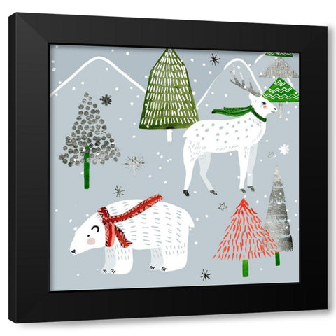 Stars and Snowflakes I Black Modern Wood Framed Art Print by Wang, Melissa