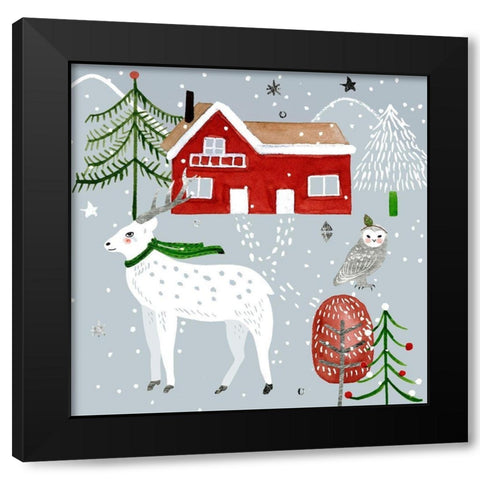 Stars and Snowflakes II Black Modern Wood Framed Art Print by Wang, Melissa