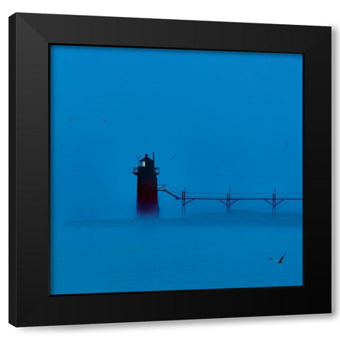 Lighthouse at Night II Black Modern Wood Framed Art Print with Double Matting by McLoughlin, James