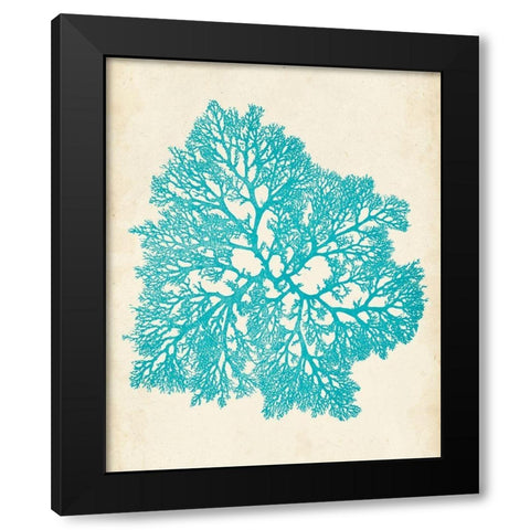 Aquamarine Seaweed V Black Modern Wood Framed Art Print by Vision Studio