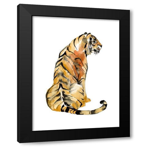 Sitting Tiger I Black Modern Wood Framed Art Print with Double Matting by Goldberger, Jennifer