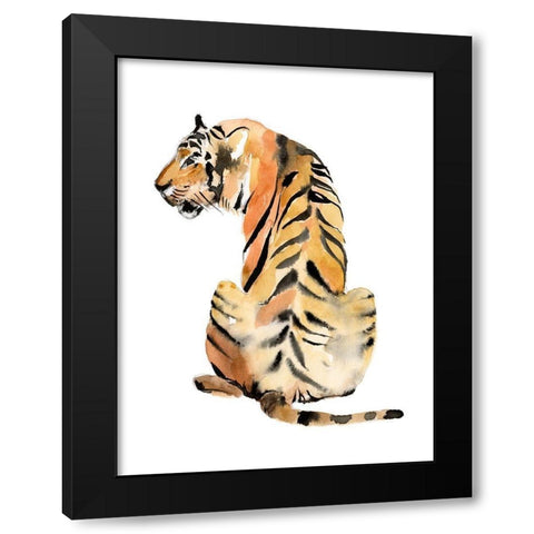 Sitting Tiger II Black Modern Wood Framed Art Print with Double Matting by Goldberger, Jennifer