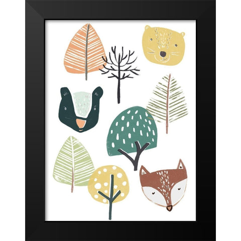 Woodland Faces I Black Modern Wood Framed Art Print by Vess, June Erica