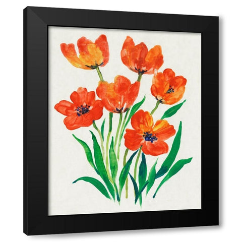 Red Tulips in Bloom II Black Modern Wood Framed Art Print with Double Matting by OToole, Tim