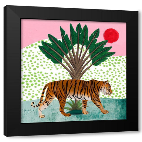 Tiger at Sunrise I Black Modern Wood Framed Art Print with Double Matting by Wang, Melissa
